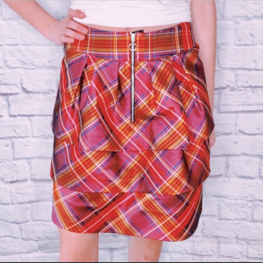 Etcetera Vintage Plaid Mid Thigh Skirt